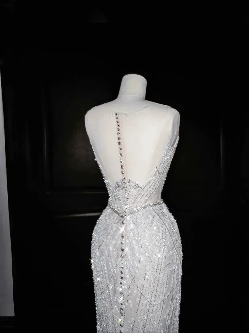 Glitter White Tulle Beaded Mermaid Prom Dress Long Evening Dress Wedding Dress Y8666