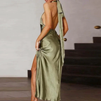 Sexy Olive Green Backless Evening Dress Olive Green Gala Dress Y7400