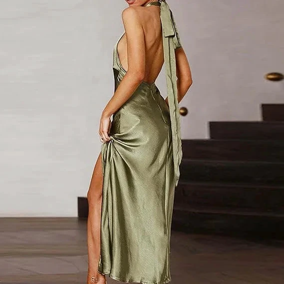 Sexy Olive Green Backless Evening Dress Olive Green Gala Dress Y7400