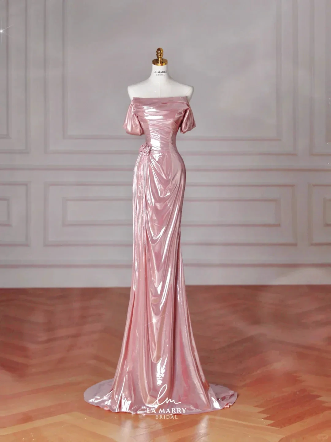 Gorgeous Pink Off The Shoulder Satin Mermaid Long Prom Dress Evening Dress Y8630