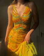 Pretty V Neck Chiffon Sequins Two Piece Prom Evening Dress Y8299