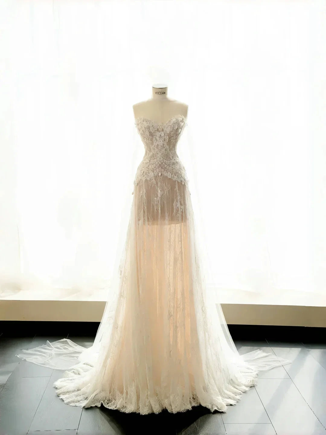 Pretty Strapless Tulle Lace Long A Line Wedding Dress,Formal Prom Evening Dress Y8686