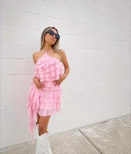 Pink Layered Homecoming Dress Pink Party Dress Y2295