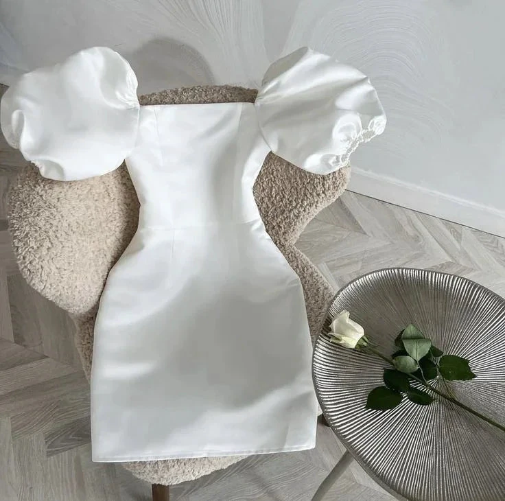 White Square Neckline Homecoming Dress with Puff Sleeves Y2534