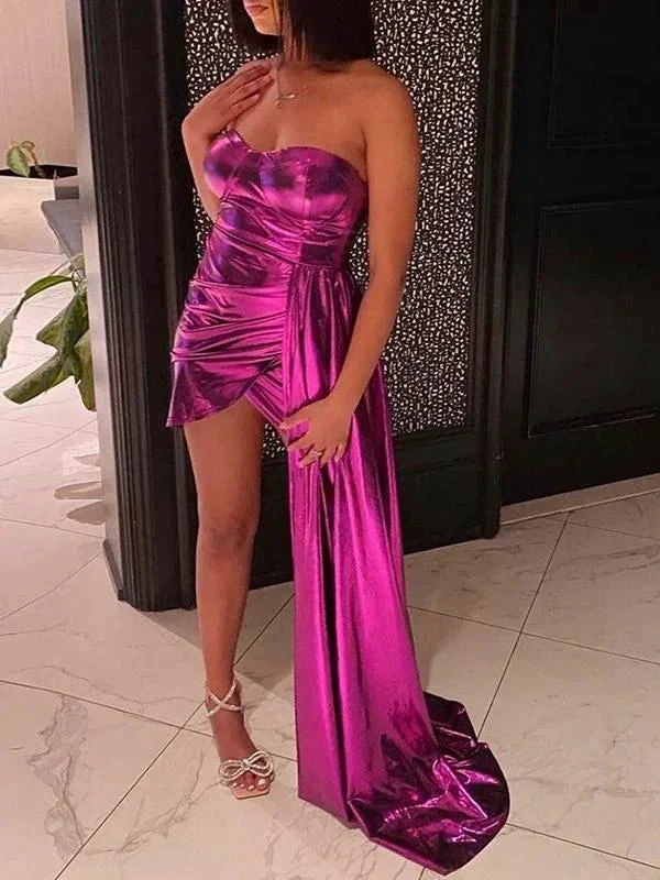 Sexy Solid Split Joint Backless Strapless Irregular Dress Birthday Party Dress Homecoming Dress Y6439