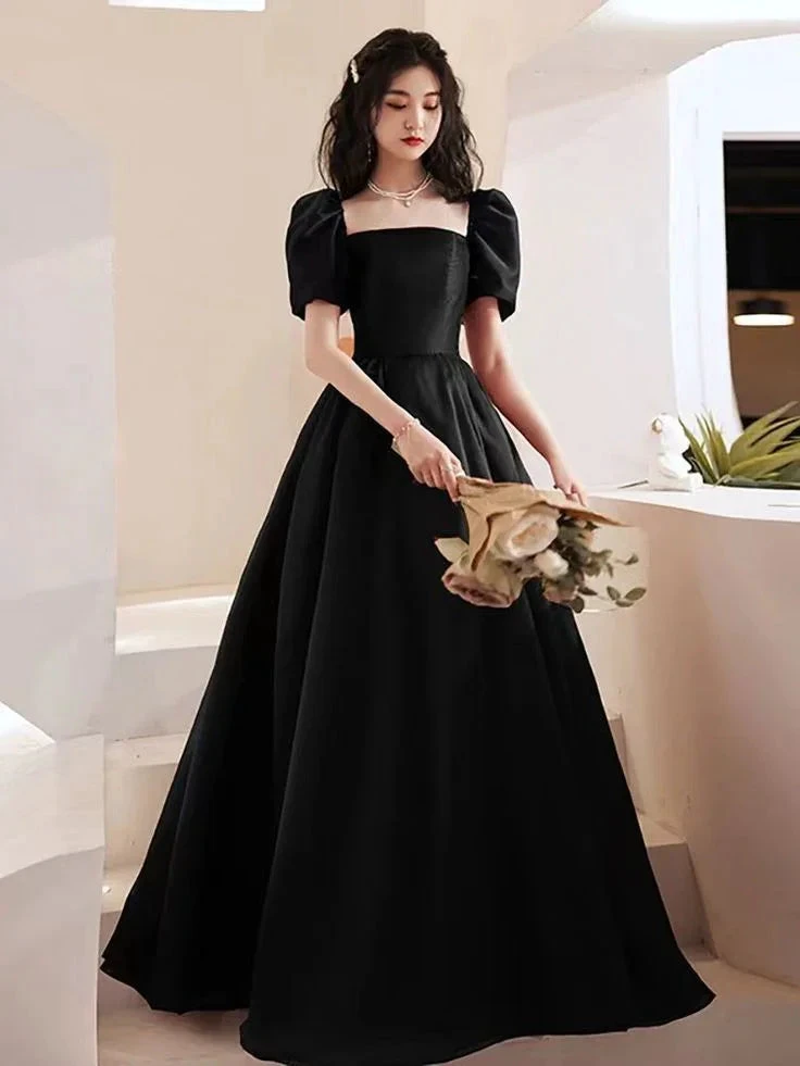 Black evening dress new style satin prom dress princess birthday dress custom made Y4953