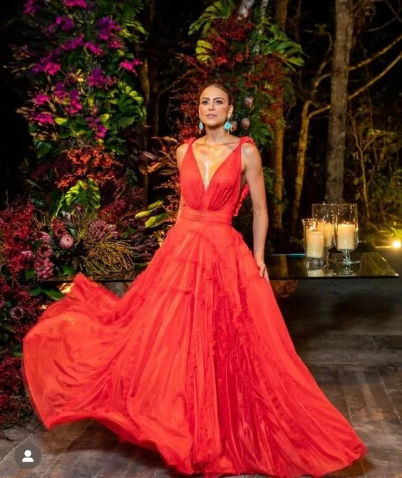 Sexy A-line Deep V Neck Evening Dress Formal Gown Y6175
