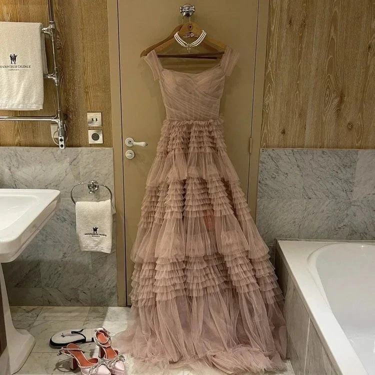 Ruffles Evening Dress Tiered A-Line gown Tulle prom dress Sexy dress Custom made dress Y4665