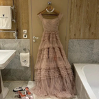 Ruffles Evening Dress Tiered A-Line gown Tulle prom dress Sexy dress Custom made dress Y4665
