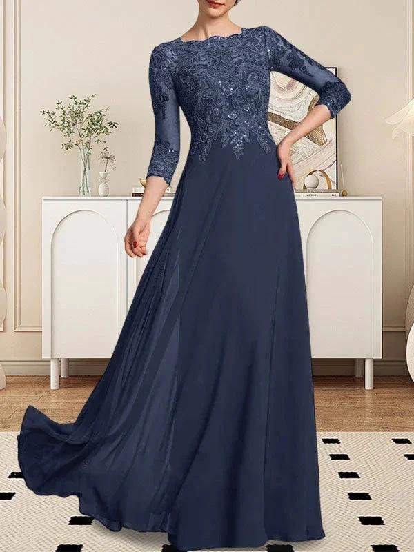 A-line Scoop Floor-Length Lace Chiffon Mother of the Bride Dress With Sequins