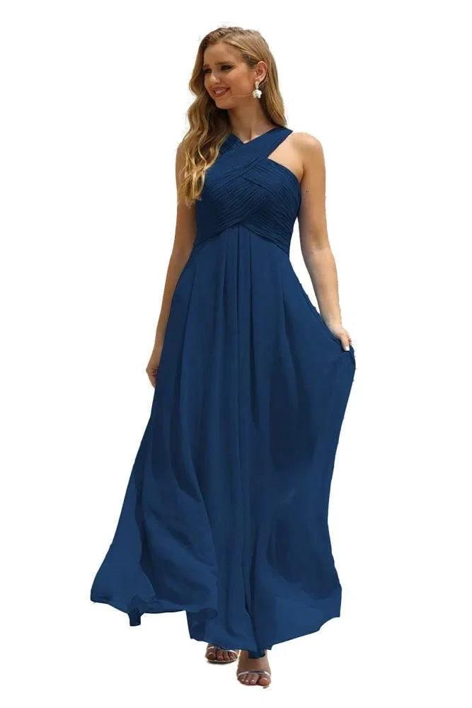 Numbersea Women Halter Chiffon Bridesmaid Dress A-line Long Formal Prom Gown SEA28015
