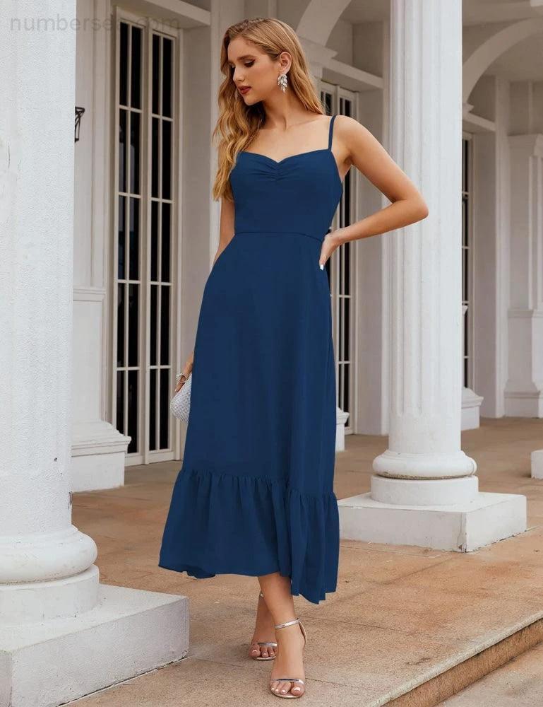 Numbersea  Spaghetti Strap Chiffon Bridesmaid Dress Ankle Length Formal A Line Cocktail Party Homecoming Dress for Juniors  SEA28028