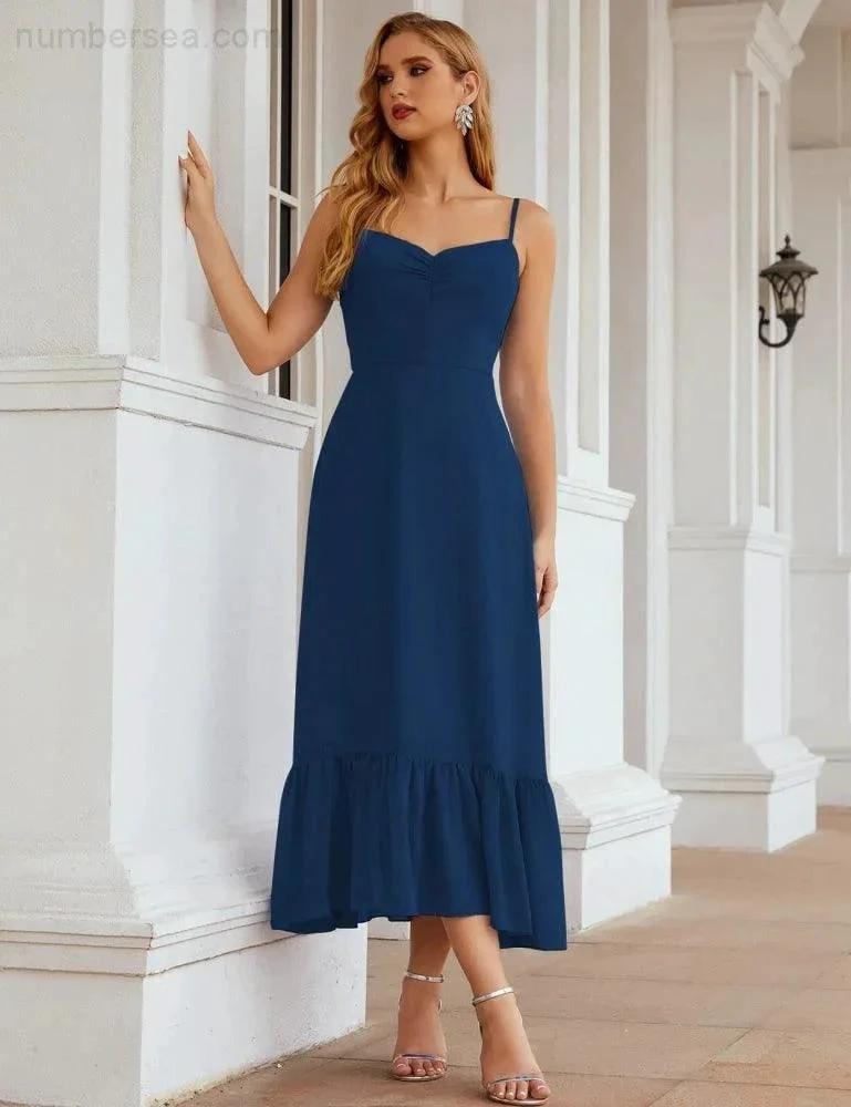 Numbersea  Spaghetti Strap Chiffon Bridesmaid Dress Ankle Length Formal A Line Cocktail Party Homecoming Dress for Juniors  SEA28028