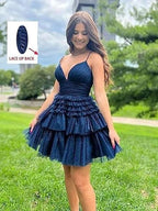 Straps Sparkly Tulle Homecoming Dress with Tiered Ruffle Skirt SYH91