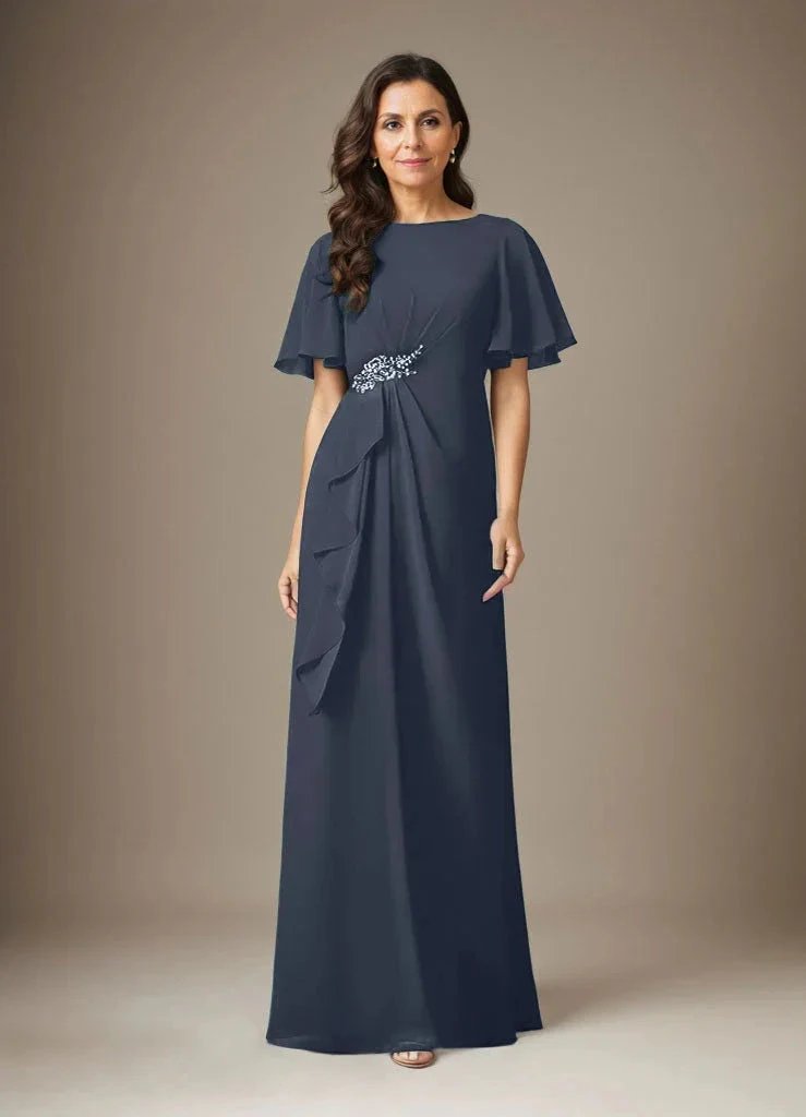 Dark Navy Sheath Beaded Chiffon Dress