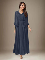 Plum A-Line Sequins Chiffon Dress