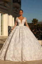 Noble sweetheart 3/4 length sleeves ball gown lace wedding dress rhinestones
