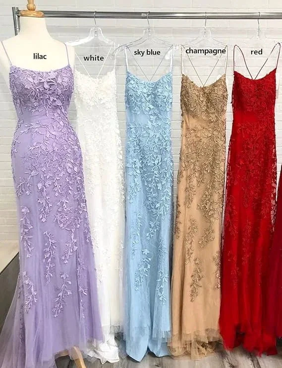 Pink Mermaid Lace Tulle Prom Dress Lace-up Back Evening Dress Y2902