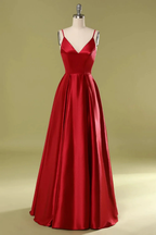 A-Line V-Neck Satin Prom Dresses Formal Evening Dresses Y806