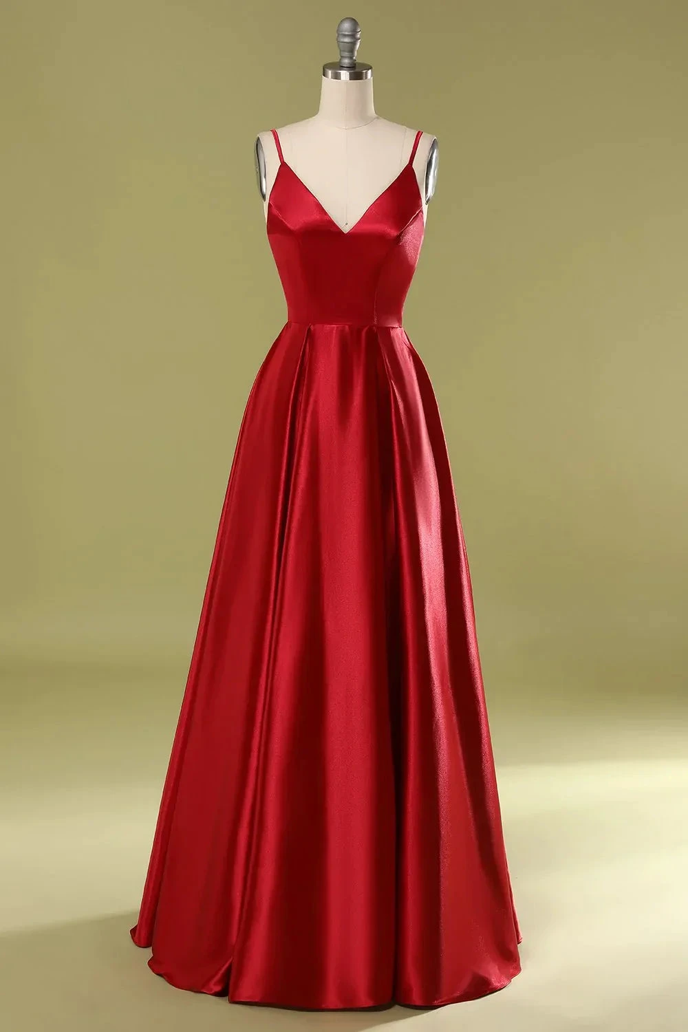 A-Line V-Neck Satin Prom Dresses Formal Evening Dresses Y806