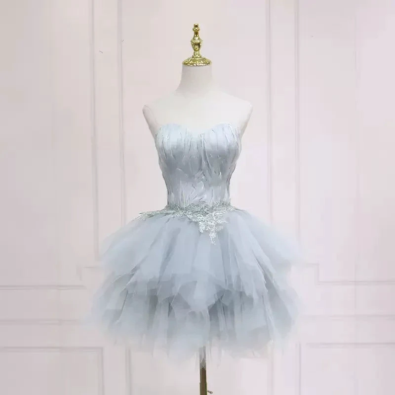 Elegant Grey Feather Short Homecoming Dress s05