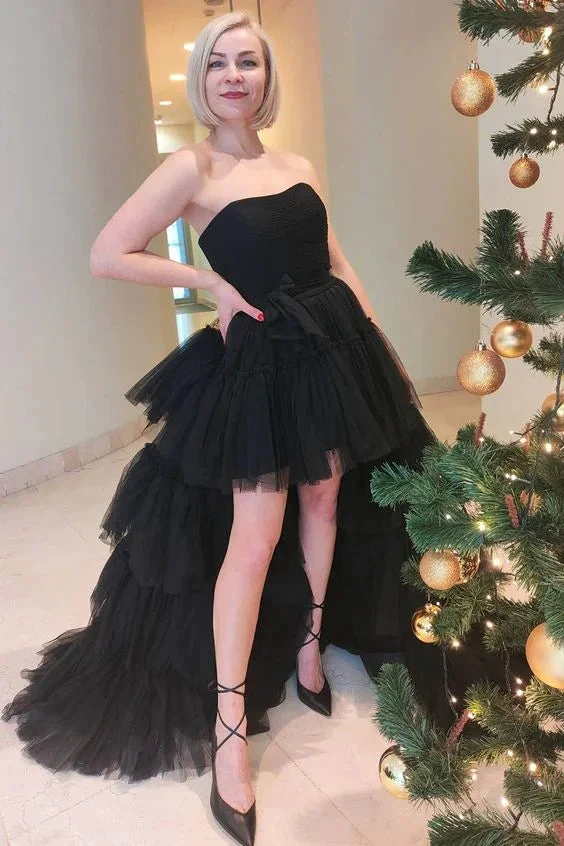 Black High Low Tulle Prom Dress Black Tulle High Low Formal Evening Dress Y4893