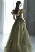Green tulle long prom dress green evening dress Y623