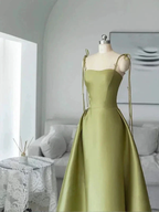 Spaghetti Straps Satin Prom Dress A-line Simple Floor Length Evening Gown Y7011