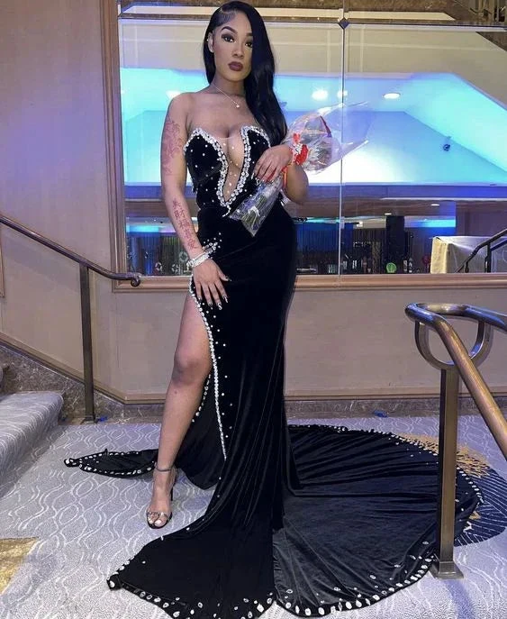 Black Prom Dresses Long Mermaid Formal Party Gowns Evening Dress Y1652