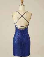 Royal Blue Sheath Sequin Lace Up Homecoming Dress Y2844
