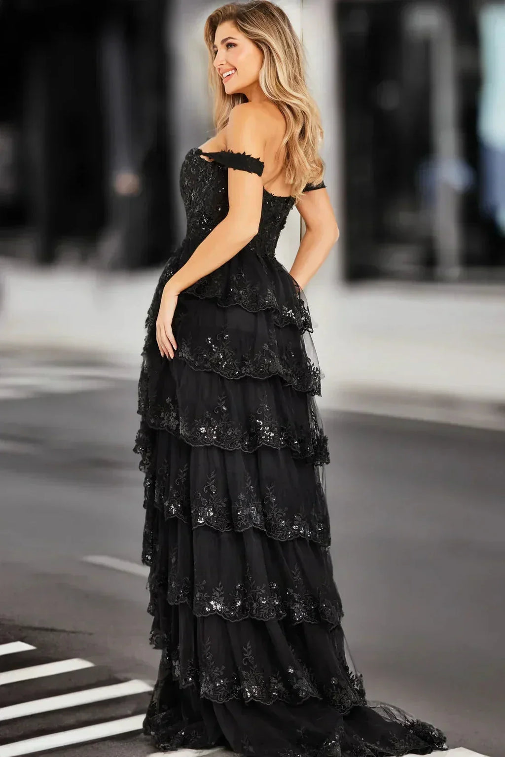 Tiered Ruffle Prom Dress High Slit Corset Prom Dress SYP174