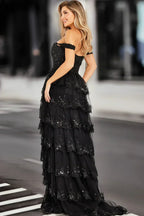 Tiered Ruffle Prom Dress High Slit Corset Prom Dress SYP174