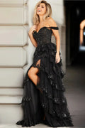 Tiered Ruffle Prom Dress High Slit Corset Prom Dress SYP174