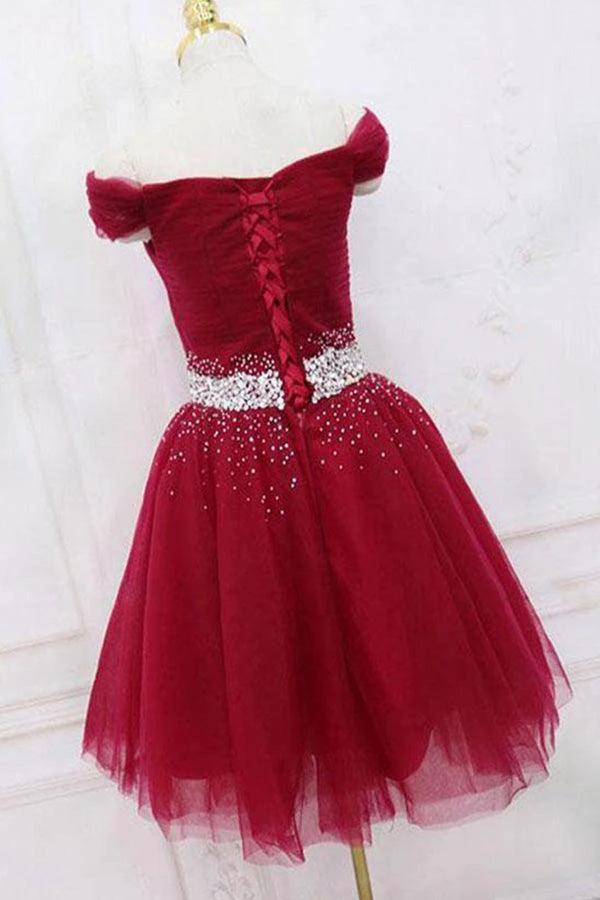 Off The Shoulder Black Homecoming Dress Tulle Short Prom Dress PD468