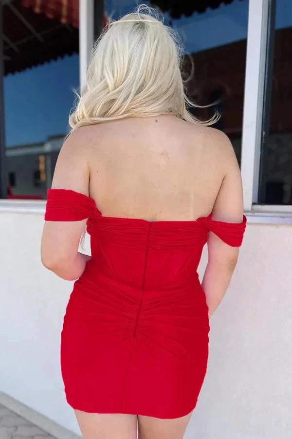 Off The Shoulder Tight Fuchsia Homecoming Dress Cocktail Dress PD559