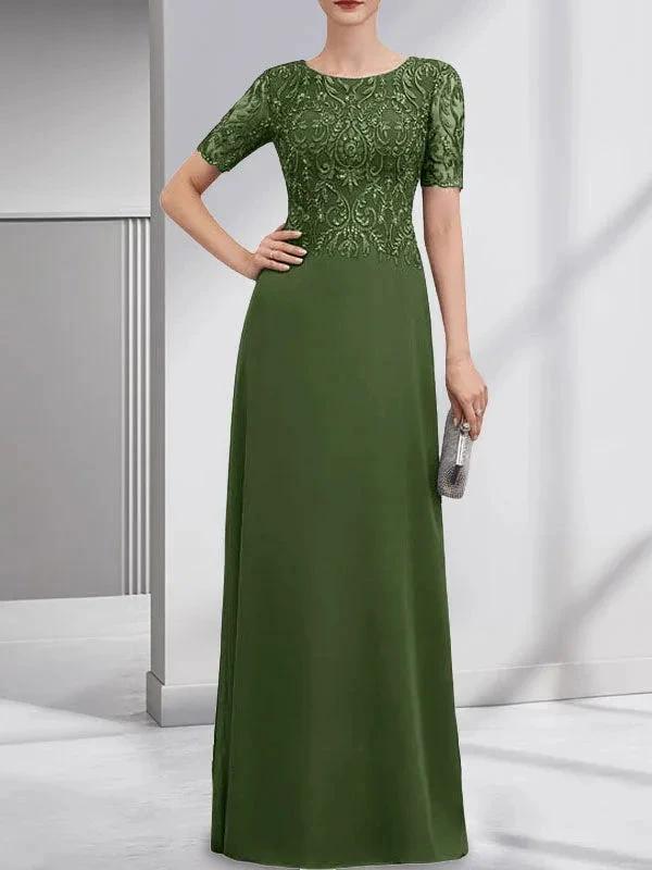A-line Scoop Floor-Length Lace Chiffon Mother of the Bride Dress With Sequins