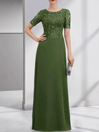 A-line Scoop Floor-Length Lace Chiffon Mother of the Bride Dress With Sequins