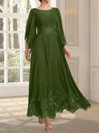 A-line Scoop Illusion Ankle-Length Lace Chiffon Mother of the Bride Dress With Sequins