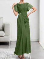 A-line Scoop Illusion Tea-Length Chiffon Lace Mother of the Bride Dress With Beading Sequins
