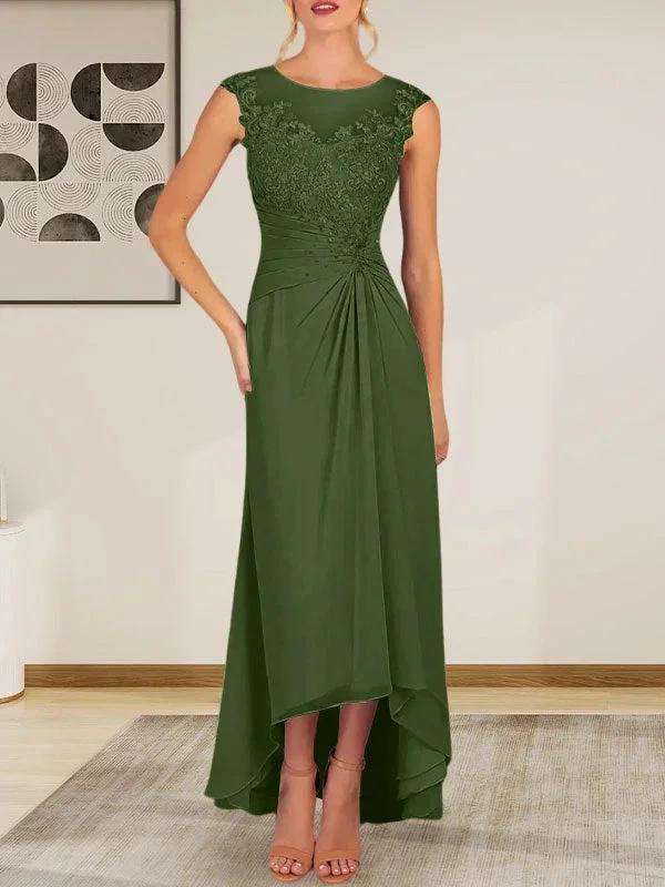 Champagne A-Line Scoop Lace Chiffon Dress