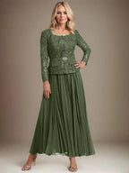 A-line Square Ankle-Length Chiffon Mother of the Bride Dress With Pleated