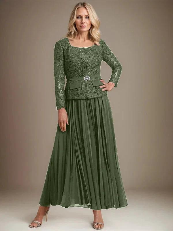 A-line Square Ankle-Length Chiffon Mother of the Bride Dress With Pleated