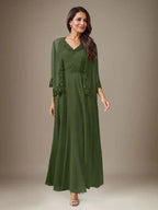 Plum A-Line Sequins Chiffon Dress