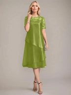 A-Line Scoop Knee-Length Mother of the Bride Dress With Applique & Sequins