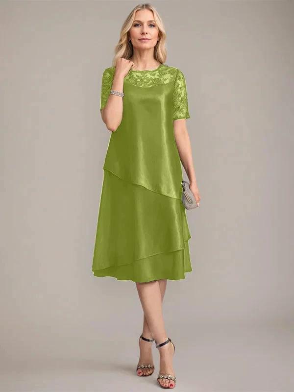 A-Line Scoop Knee-Length Mother of the Bride Dress With Applique & Sequins