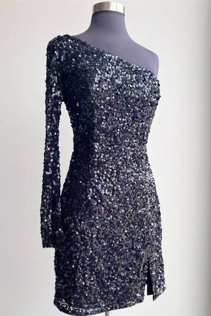 Long Sleeve Sequined Hot Pink Homecoming Dress SYH18