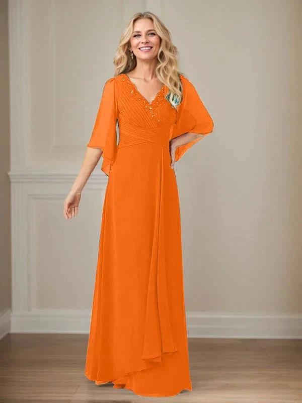 A-Line V-Neck Long Sequins Chiffon Mother Dress