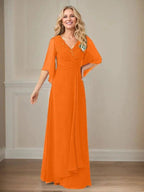 A-Line V-Neck Long Sequins Chiffon Mother Dress