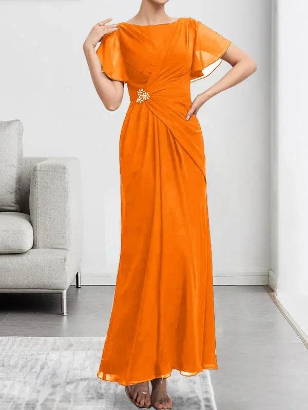 A-line Scoop Illusion Tea-Length Chiffon Lace Mother of the Bride Dress With Beading Sequins