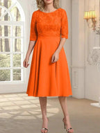 A-line Scoop Knee-Length Lace Chiffon Mother of the Bride Dress